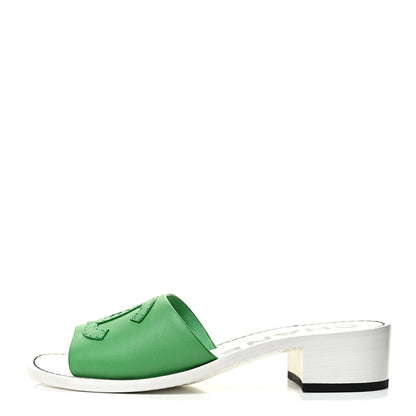 Chanel Lambskin CC Mules 37.5 White Green 1 of 12