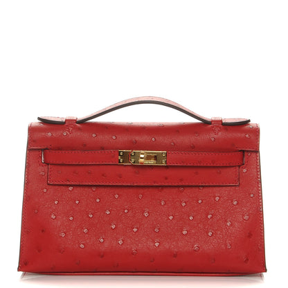 Hermes Ostrich Kelly Pochette Rouge Vif 1 of 23