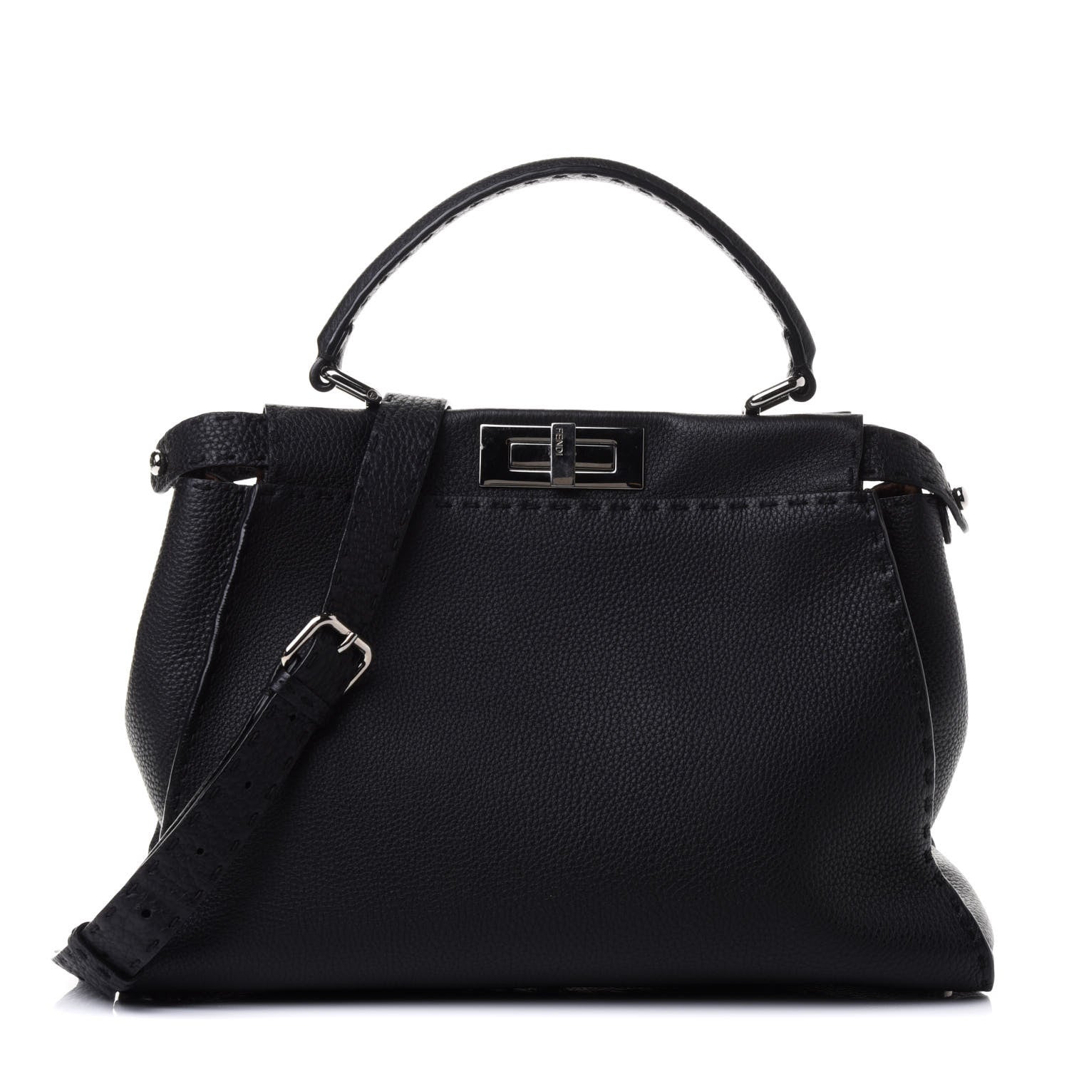 Fendi Cuoio Romano Selleria Bi-Color Medium Peekaboo Iconic Satchel Black Mou 1 of 4