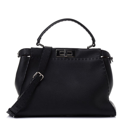 Fendi Cuoio Romano Selleria Bi-Color Medium Peekaboo Iconic Satchel Black Mou 1 of 4