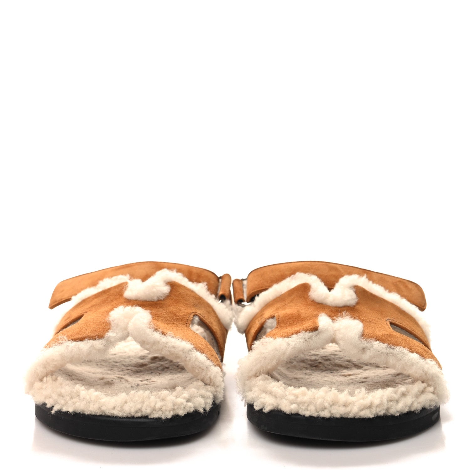 Hermes Suede Goatskin Woolskin Womens Chypre Sandals 38 Naturel Ecru 2 of 9