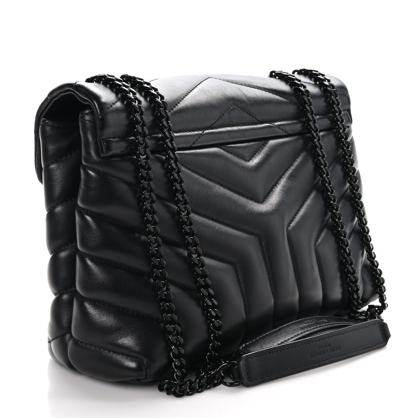 Calfskin Y Quilted Monogram Monochrome Small Loulou Chain Satchel Black