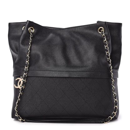 Chanel Crumpled Grained Calfskin Zip and Carry Shopping Tote Black 1 of 9