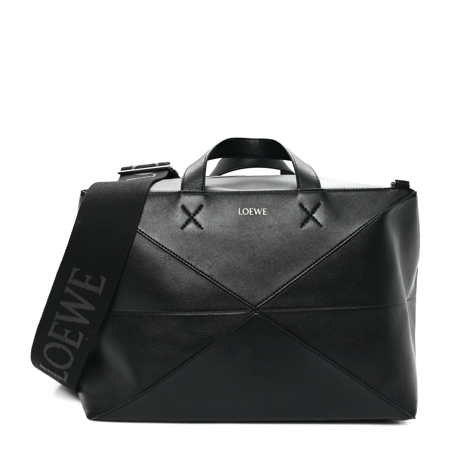 Shiny Calfskin Puzzle Fold Duffle Black