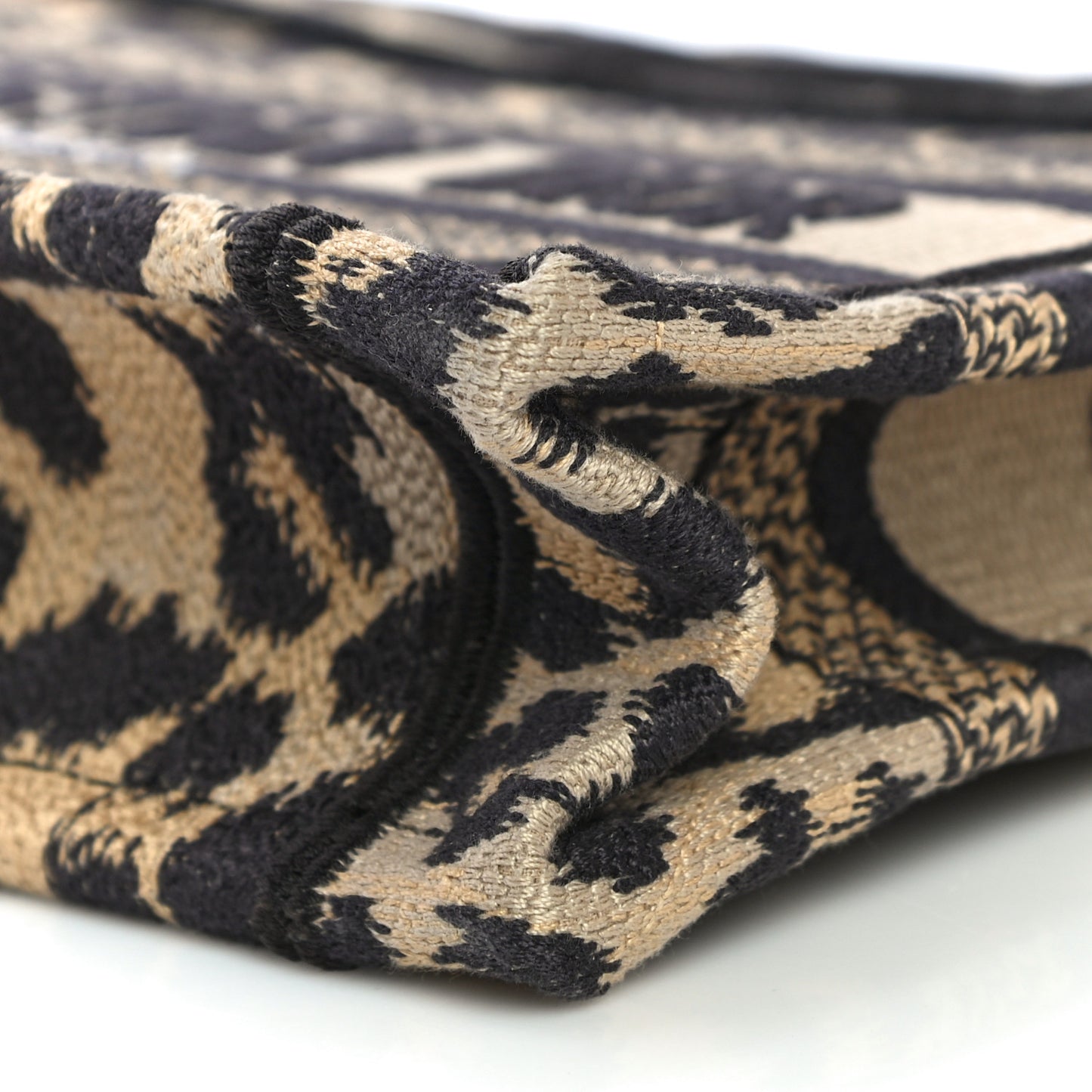 Canvas Mizza Embroidered Mini Leopard Book Tote Beige