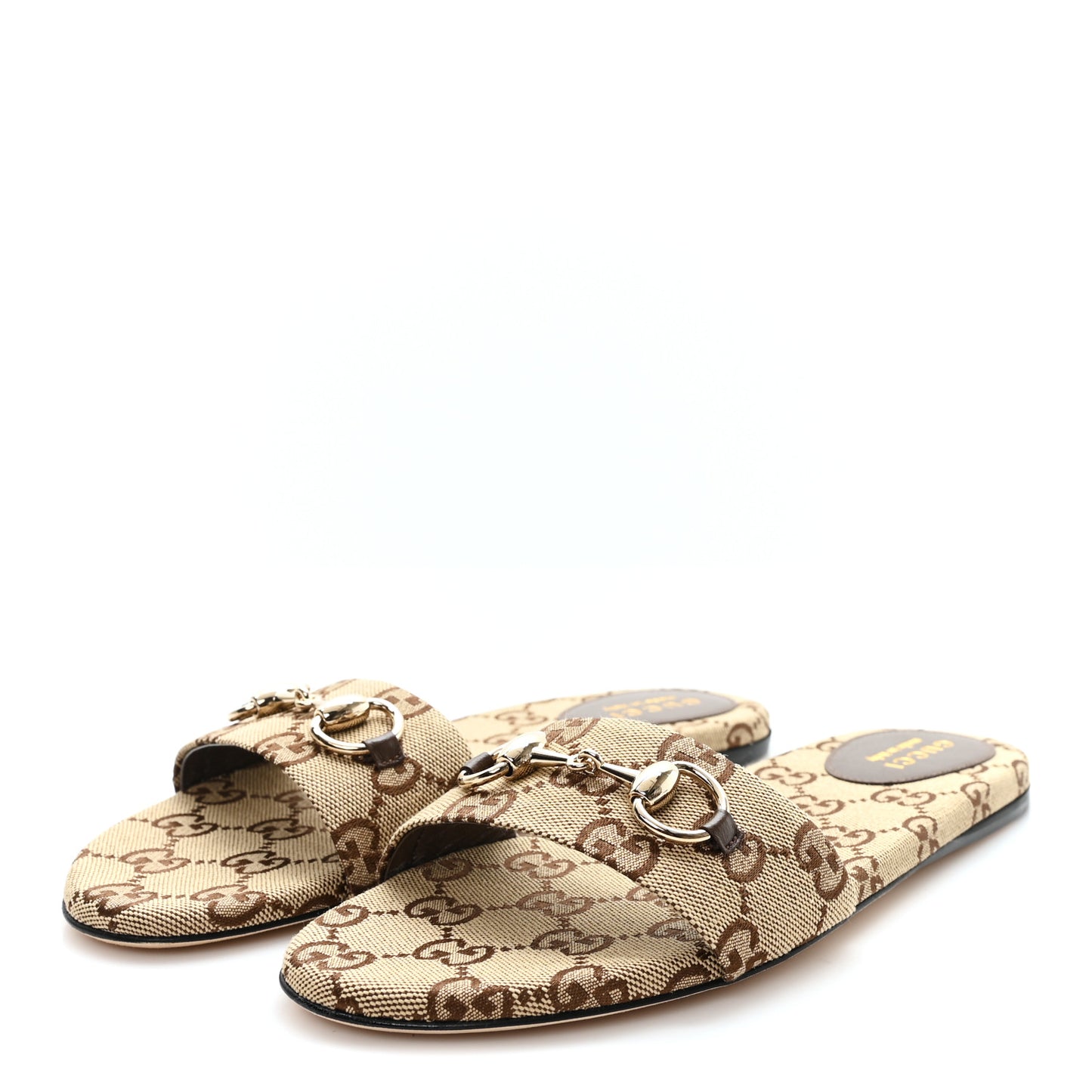Monogram Horsebit Slide Sandals 37.5 Camel Ebony