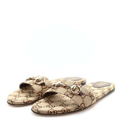 Gucci Monogram Horsebit Slide Sandals 37.5 Camel Ebony 4 of 10