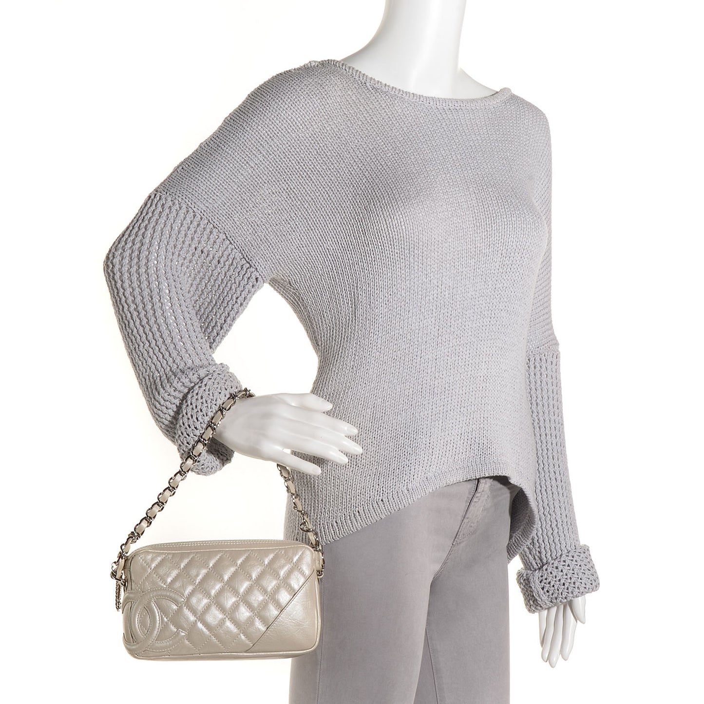 Calfskin Quilted Cotton Club Pochette Light Silver
