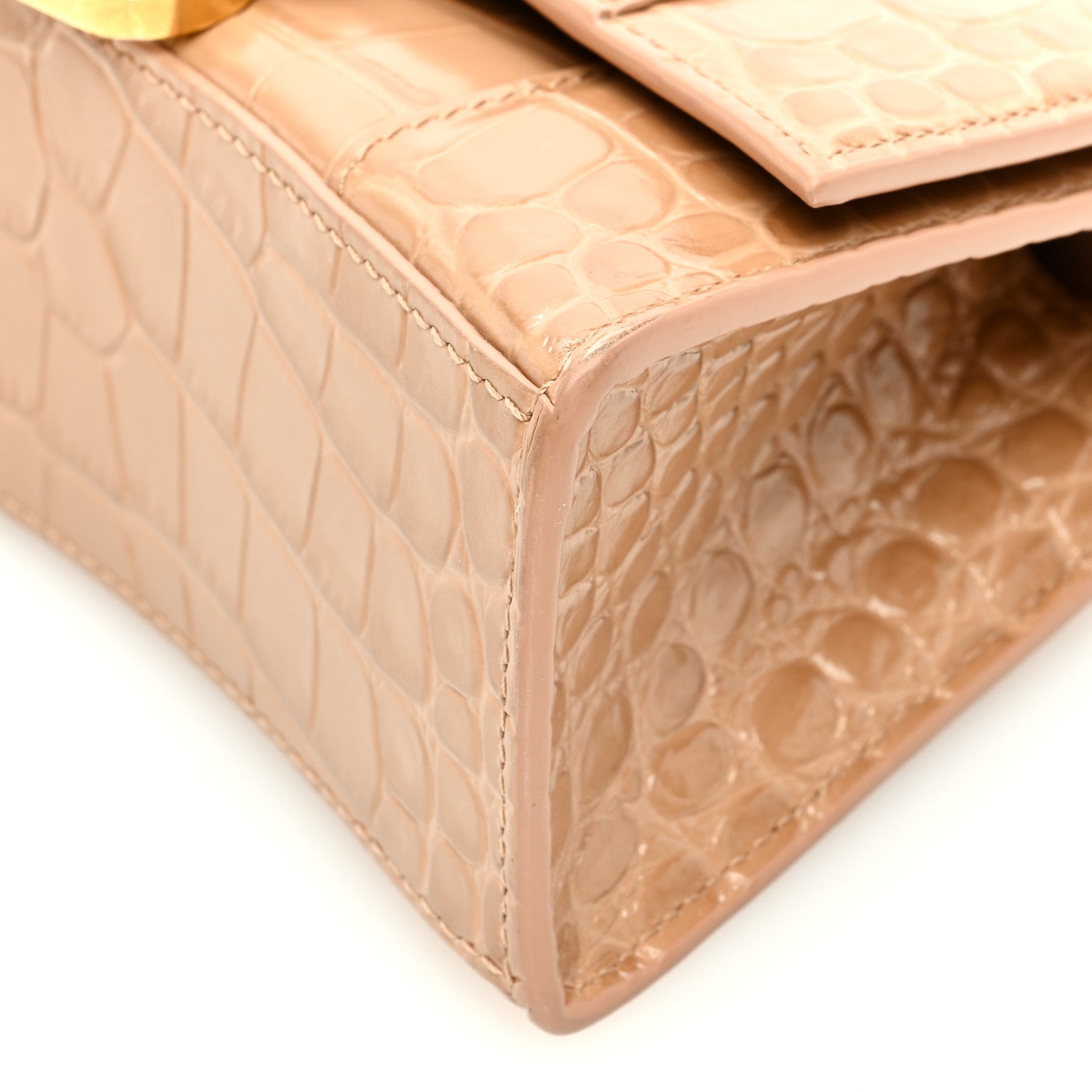 Balenciaga Shiny Calfskin Crocodile Embossed Hourglass Top Handle Bag XS Nude Beige 9 of 9