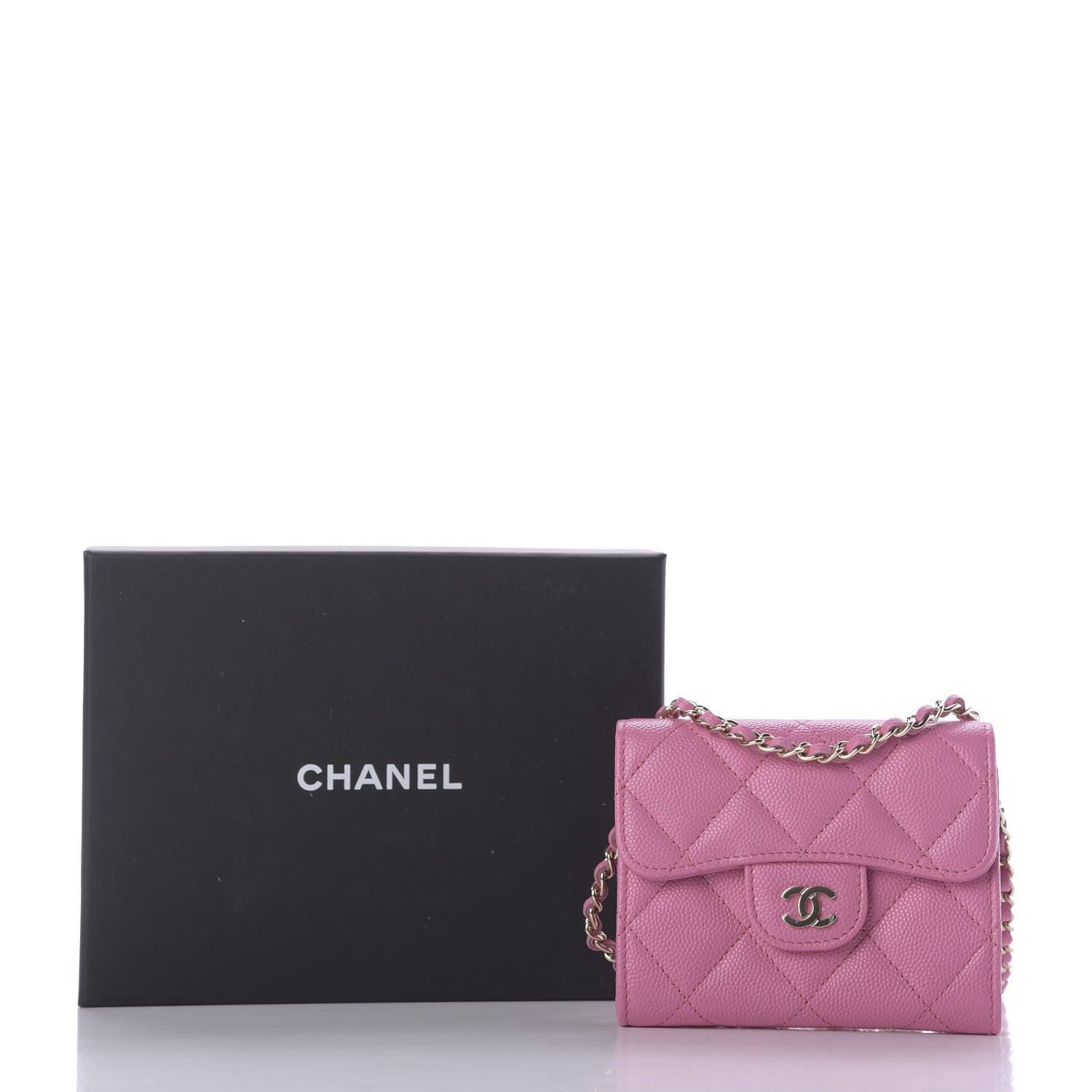 Chanel Caviar Quilted Flap Card Holder On Chain Pink 10 of 10
