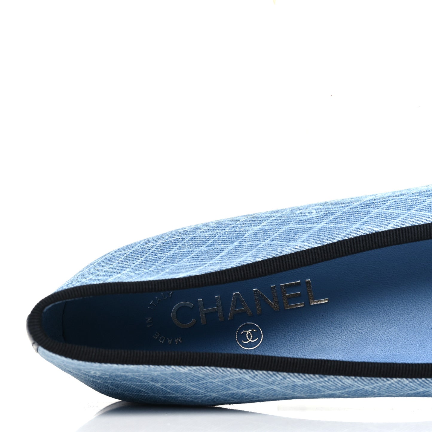 Denim Printed Quilt CC Cap Toe Ballerina Flats 38 Light Blue Dark Grey