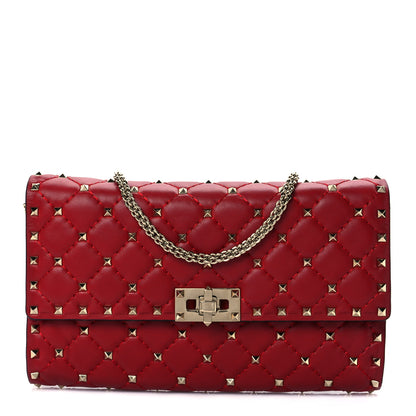 Valentino Garavani Lambskin Rockstud Spike Wallet on Chain Red 1 of 9