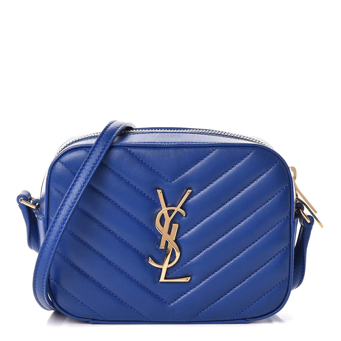 Lambskin Chevron Small Classic Monogram Camera Bag Blue Majorelle