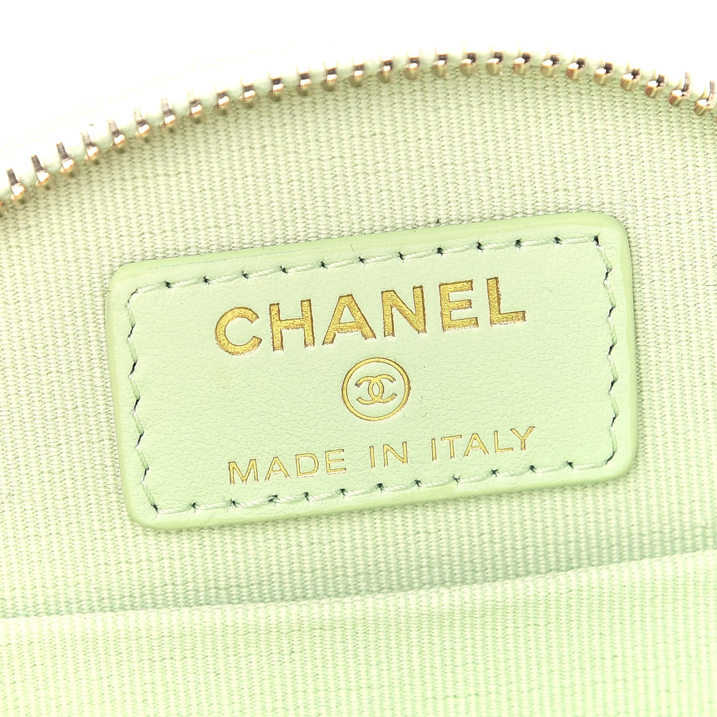 Caviar Quilted Round Handle With Care Vanity With Chain Light Green