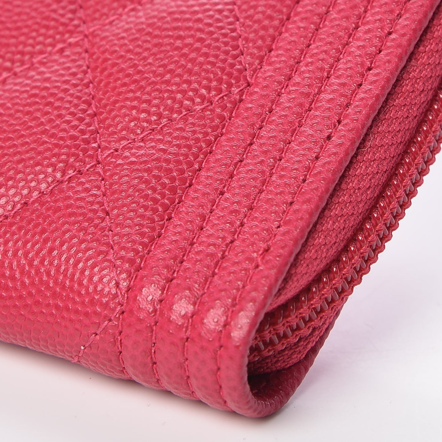 Caviar Quilted Boy Zip Around Coin Purse Wallet Fuchsia
