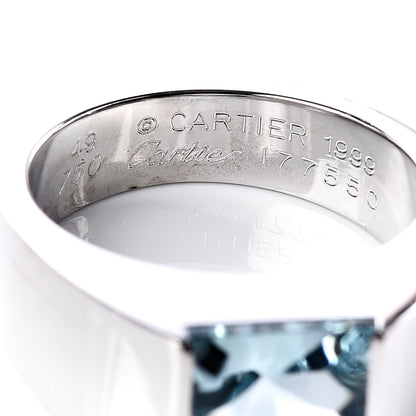 Cartier 18K White Gold Aquamarine Tank Ring 49 4.75 5 of 5