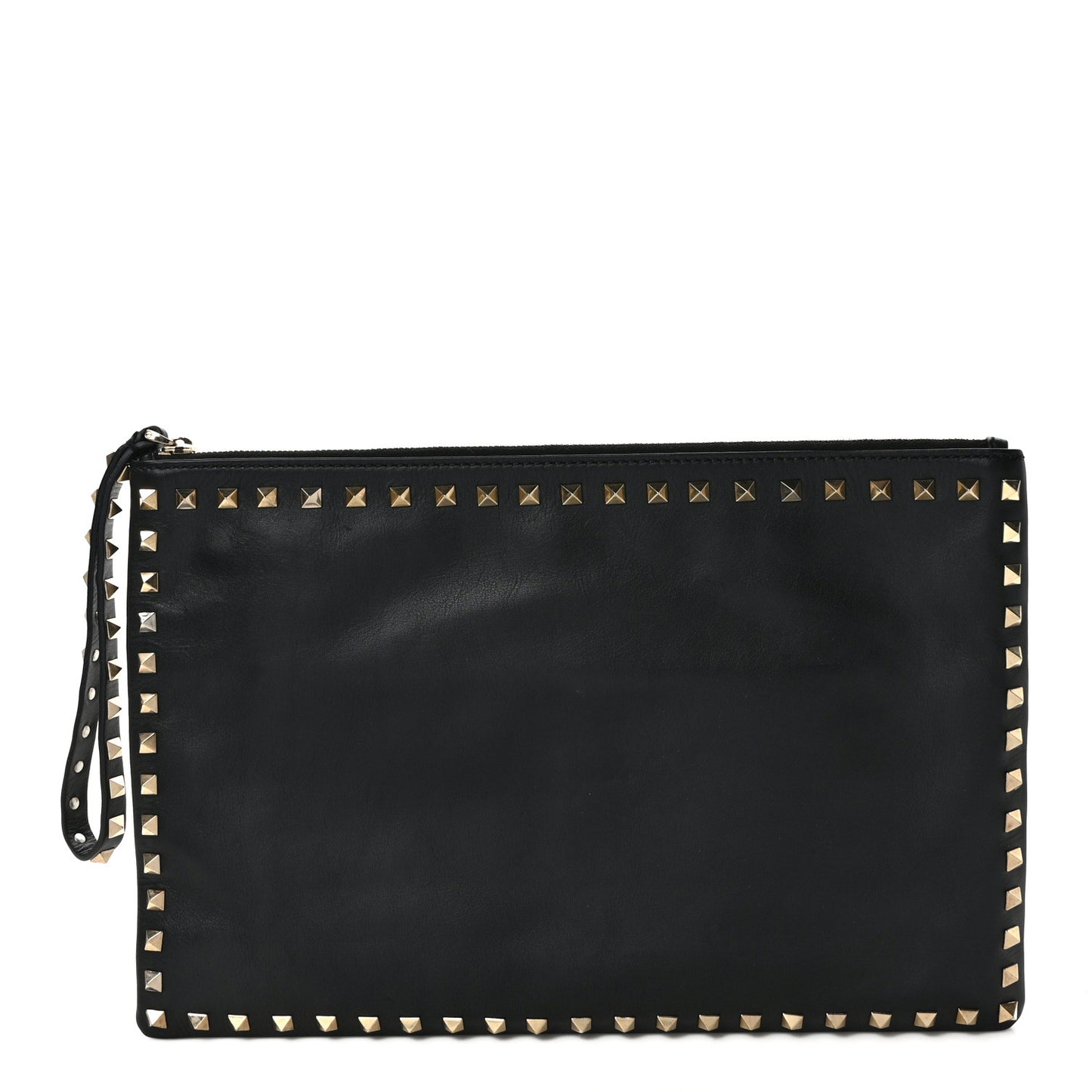 Vitello Large Rockstud Zip Wristlet Pouch Black