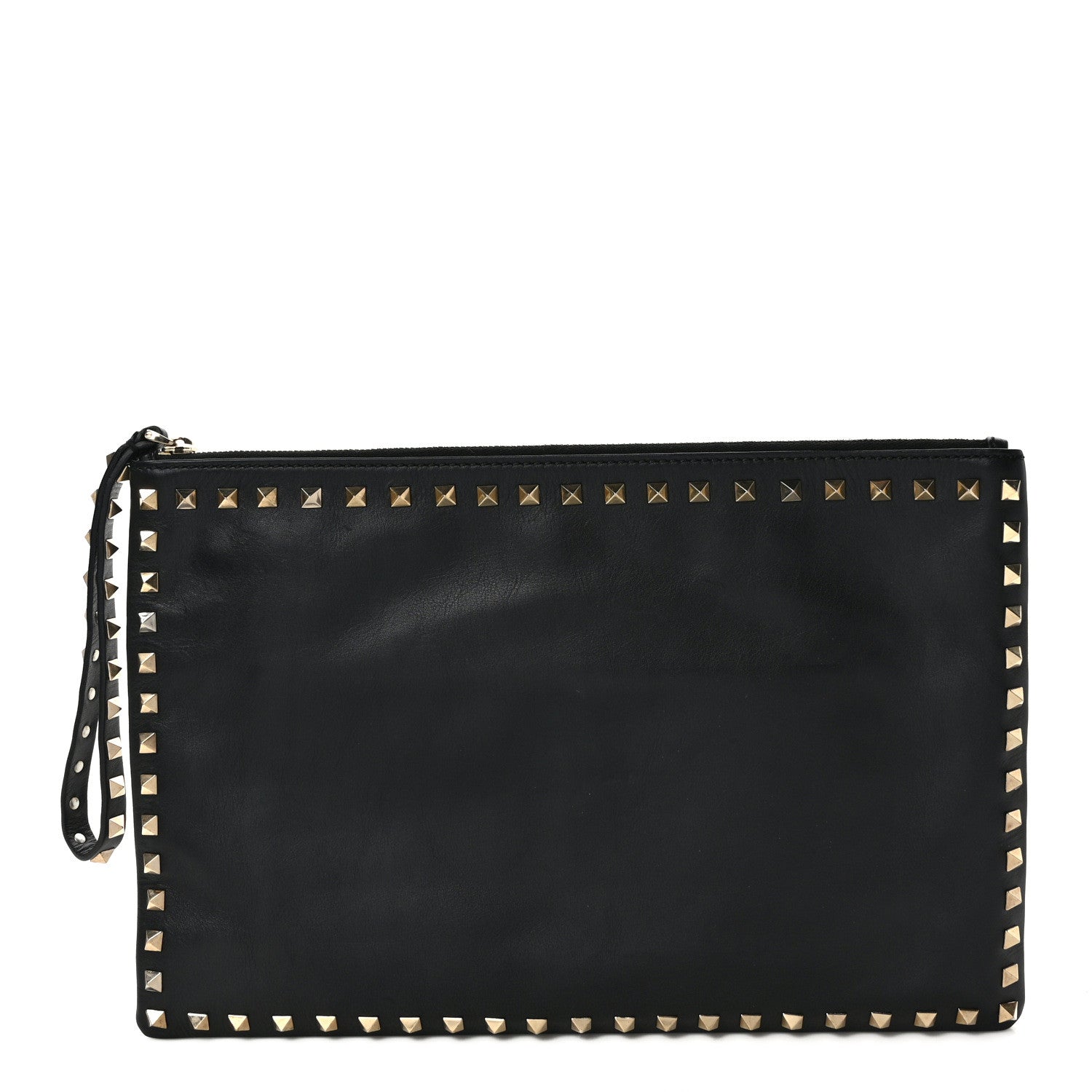 Valentino Garavani Vitello Large Rockstud Zip Wristlet Pouch Black 1 of 6