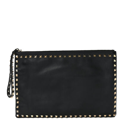 Valentino Garavani Vitello Large Rockstud Zip Wristlet Pouch Black 1 of 6