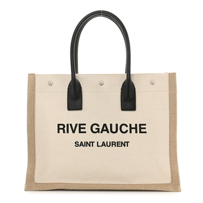 Saint Laurent Linen Calfskin Small Rive Gauche Tote Greggio Natural 1 of 9