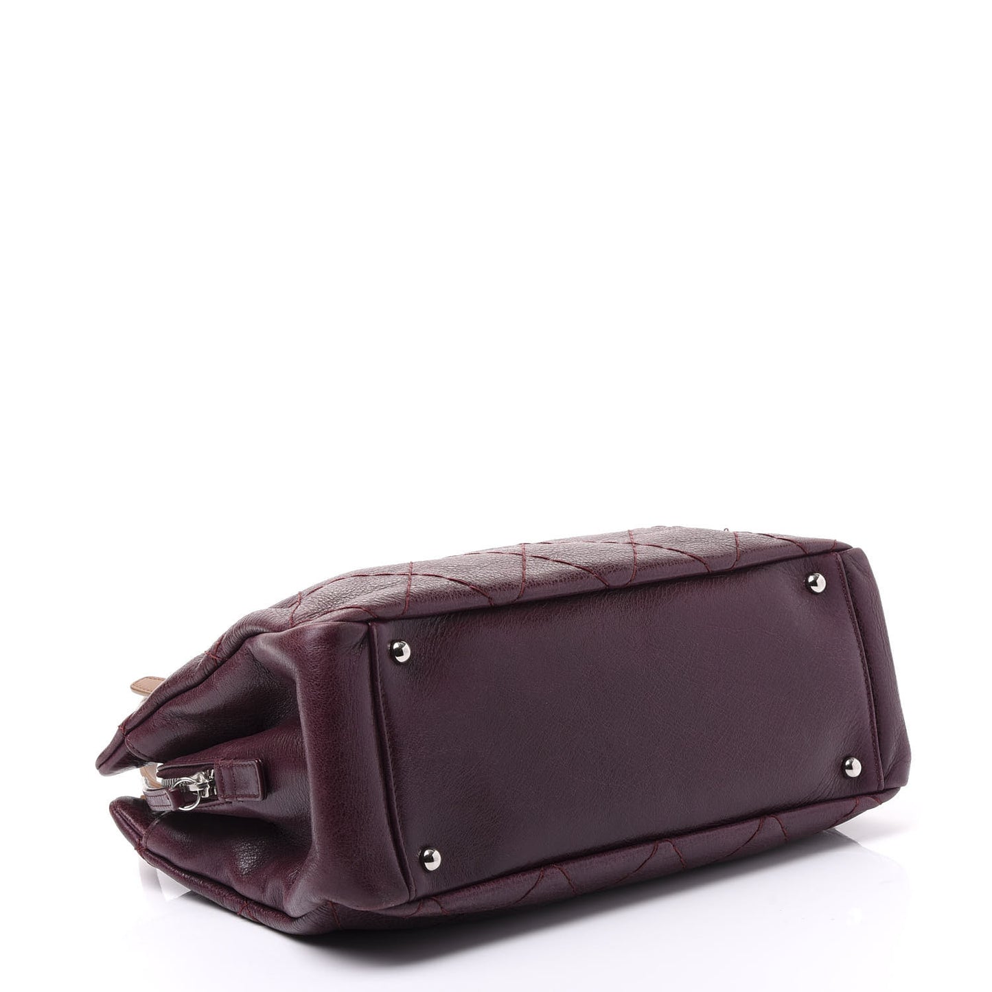 Glazed Calfskin Stitched On the Road Zip Tote Plum