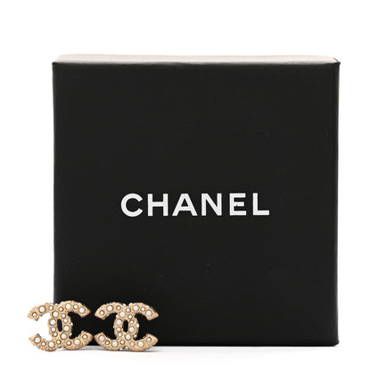 Chanel Metal Graduated Pearl Crystal CC Earrings Light Gold 5 of 5