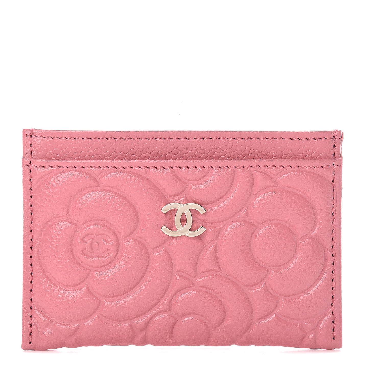 Caviar Camellia Embossed Card Holder Pink