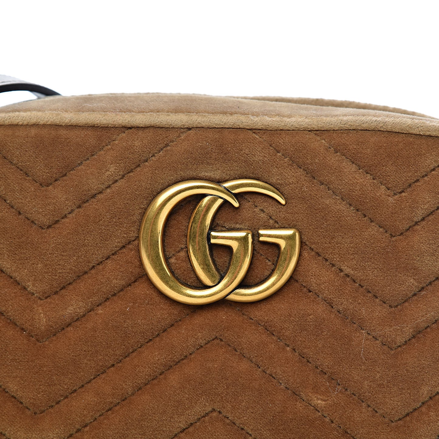 Velvet Matelasse Small GG Marmont Chain Shoulder Bag Taupe