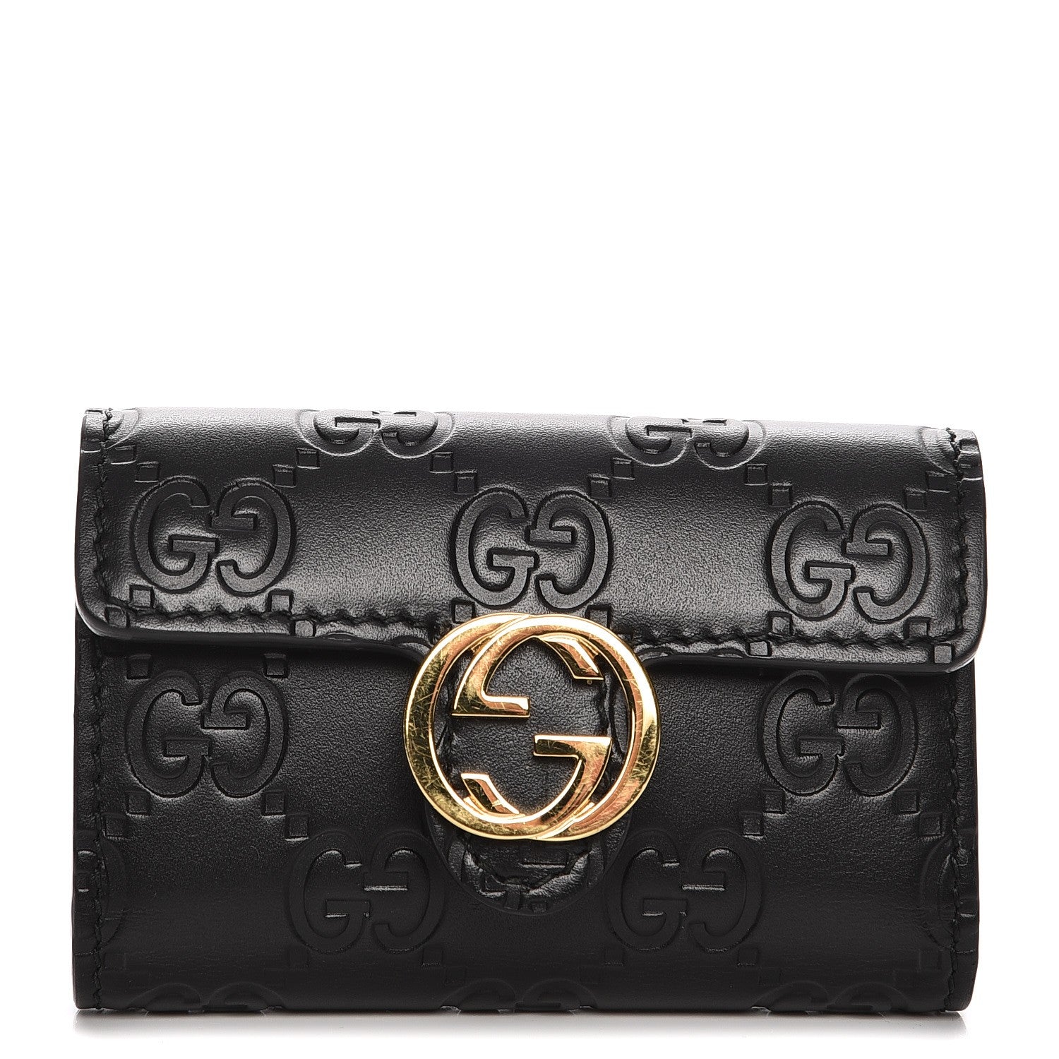 Gucci Guccissima Icon Signature 6 Key Holder Case Black 1 of 7