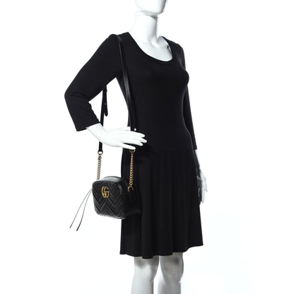 Gucci Calfskin Matelasse Small GG Marmont Chain Shoulder Bag Black 2 of 14