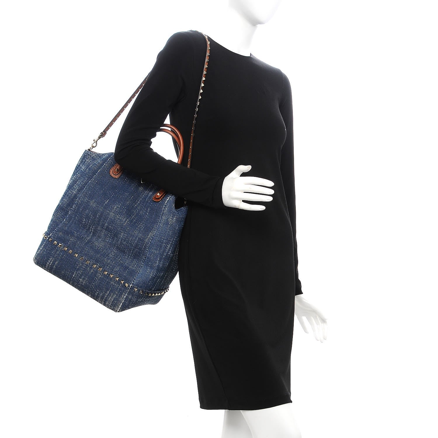 Valentino Garavani Denim Rockstud New Dome Bucket Tote Blue 2 of 11
