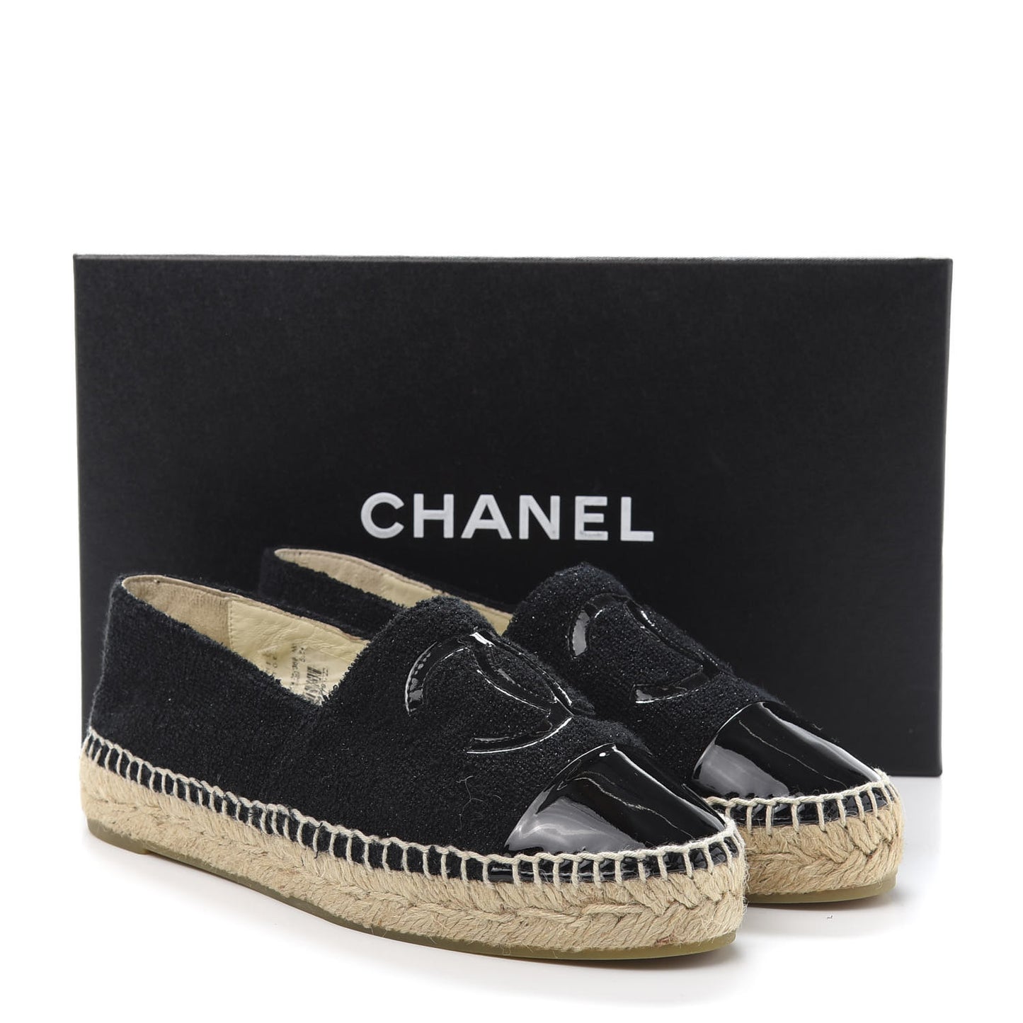 Fabric Patent Calfskin CC Espadrilles 36 Black