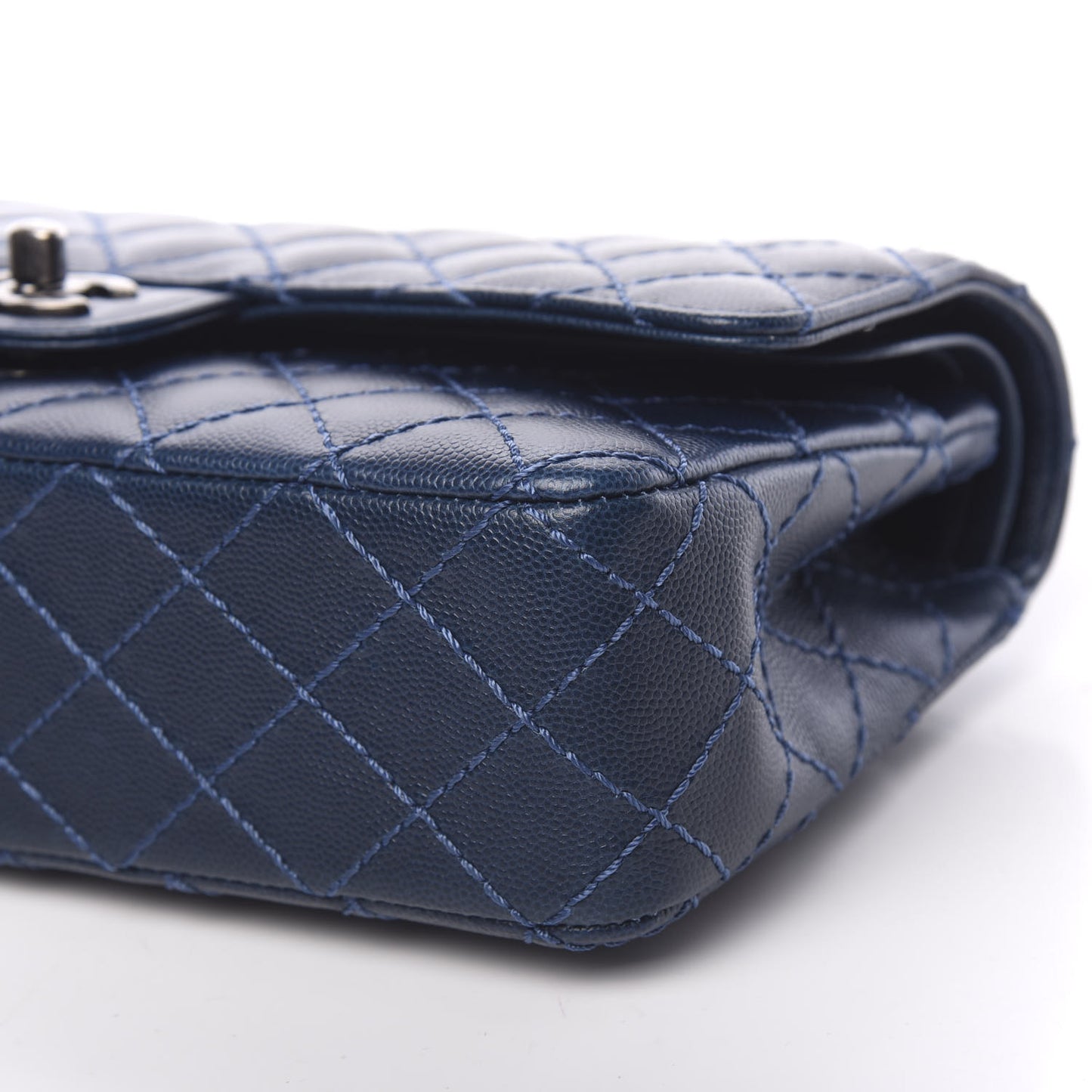 Caviar Quilted Medium Double Flap Dark Blue