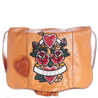 Gucci Python Tattoo Heart Tribeca Messenger Bag Tan 1 of 10