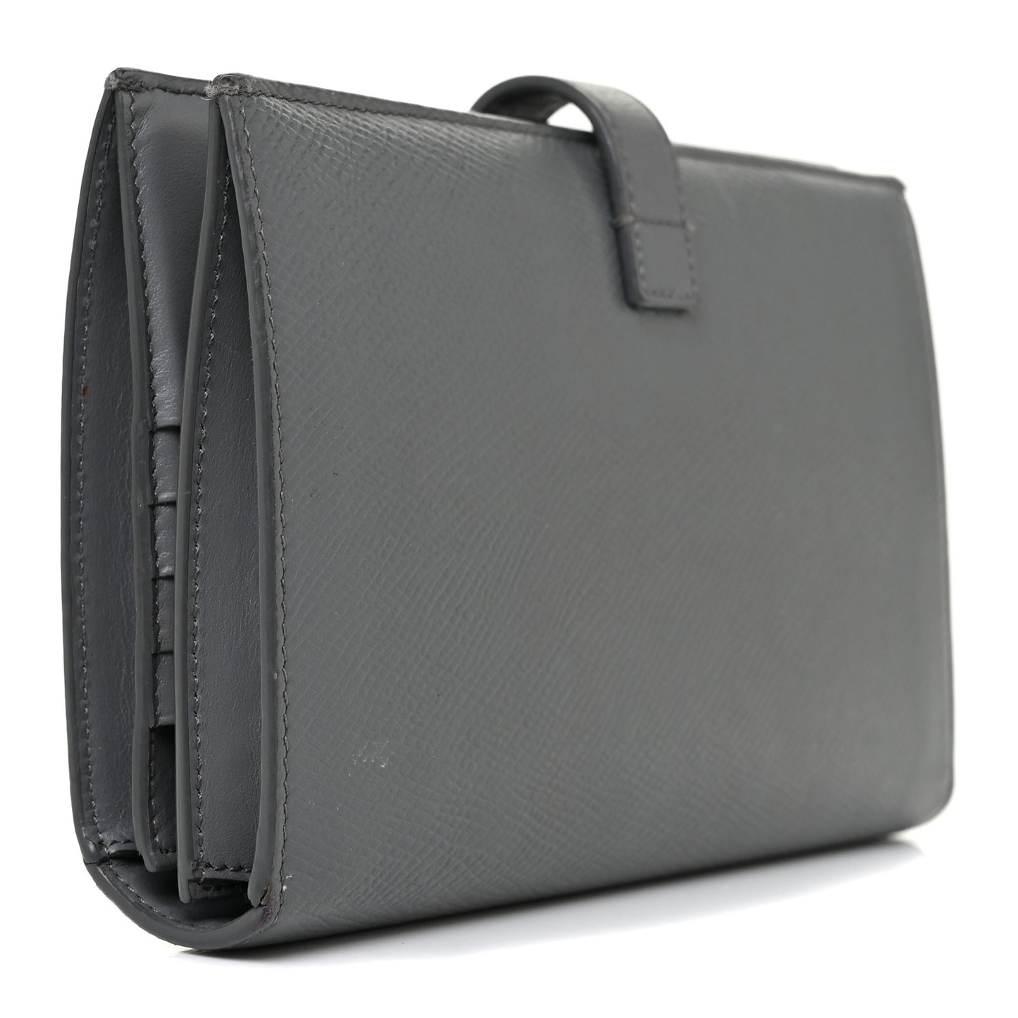 Grained Calfskin Large Multifunction Strap Wallet Grey