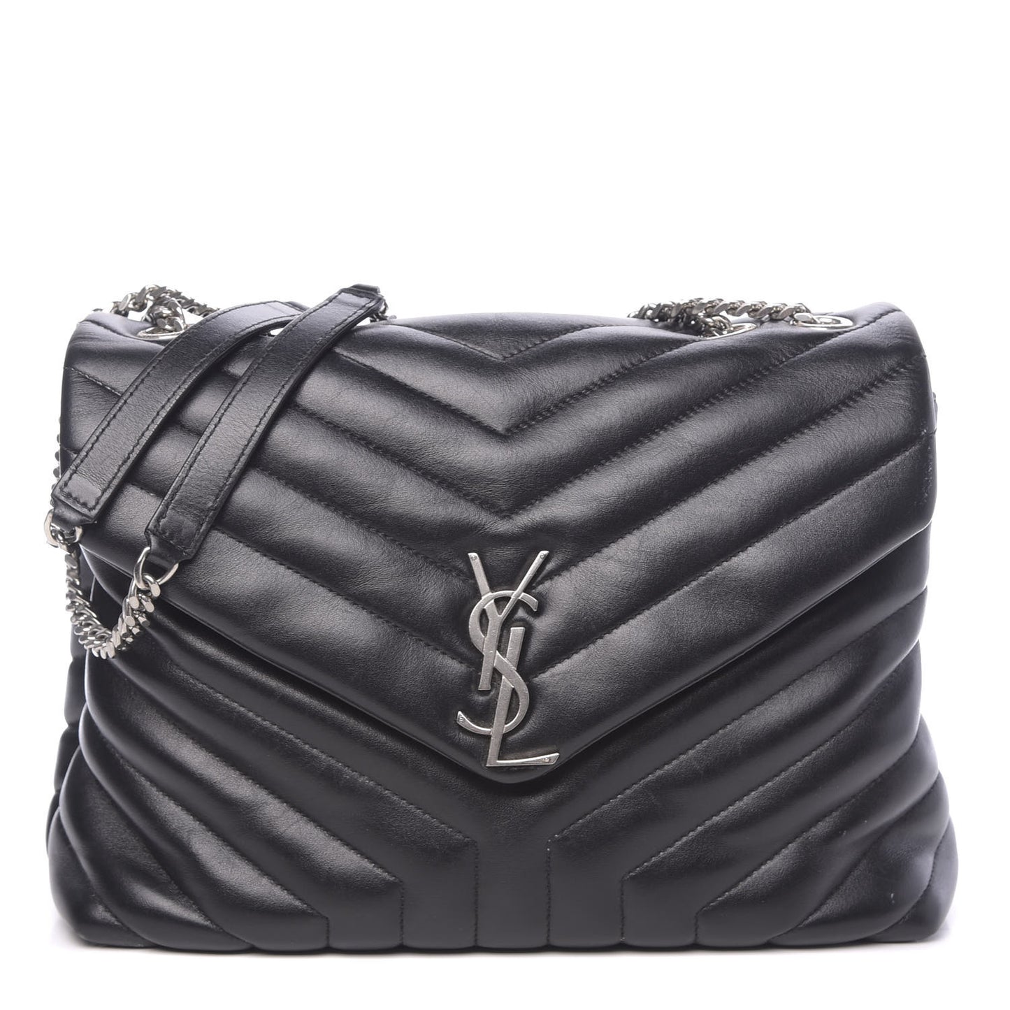 Calfskin Y Quilted Monogram Medium Loulou Chain Satchel Black