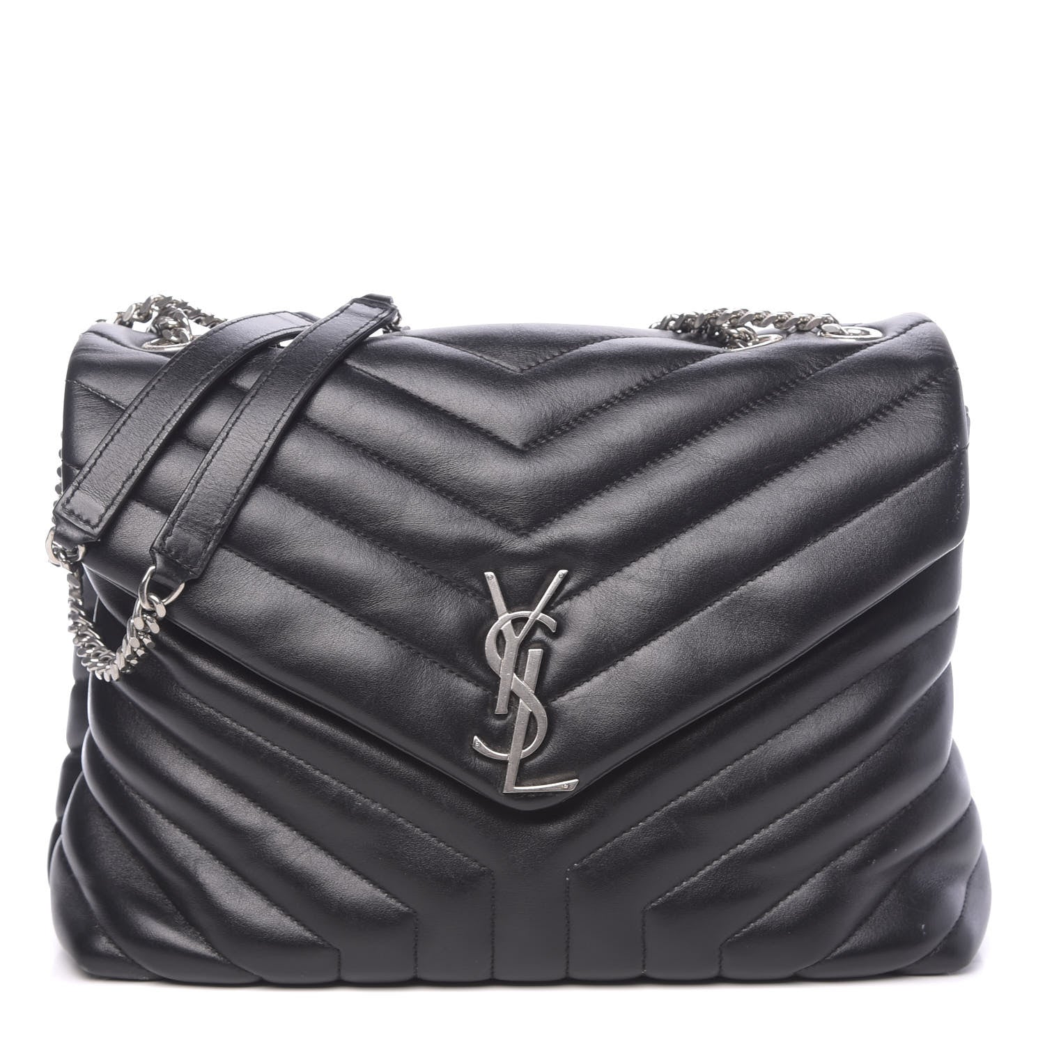 Saint Laurent Calfskin Y Quilted Monogram Medium Loulou Chain Satchel Black 1 of 12