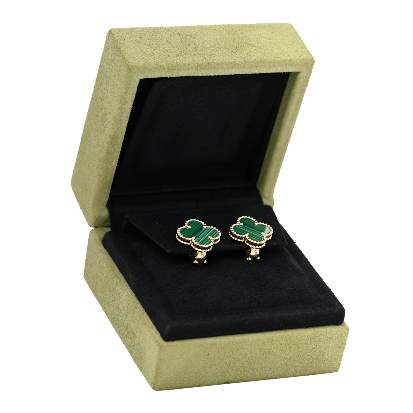 18K Yellow Gold Malachite Vintage Alhambra Earrings