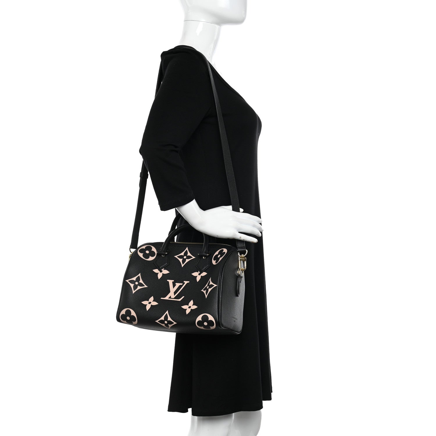 Louis Vuitton Empreinte Monogram Giant Speedy Bandouliere 25 Black Beige 2 of 9