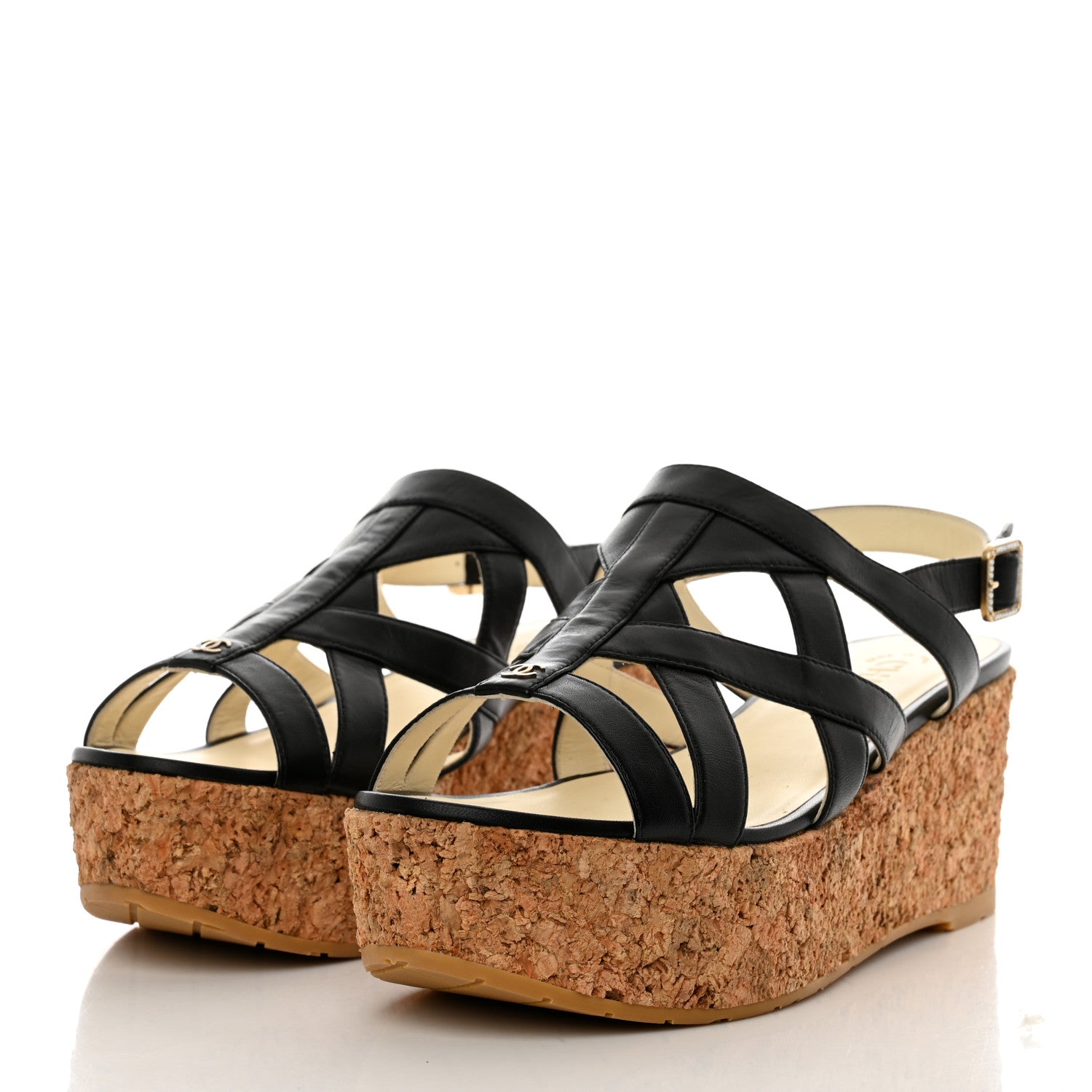 Chanel Lambskin Cork Pearl CC Platform Sandals 40 Black 3 of 10