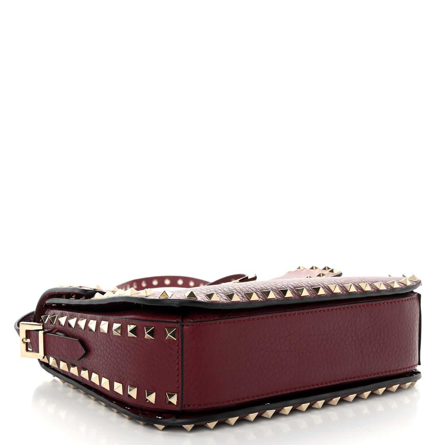 Valentino Garavani Pebbled Calfskin Medium Rockstud Flap Saddle Bag Rubino 4 of 10