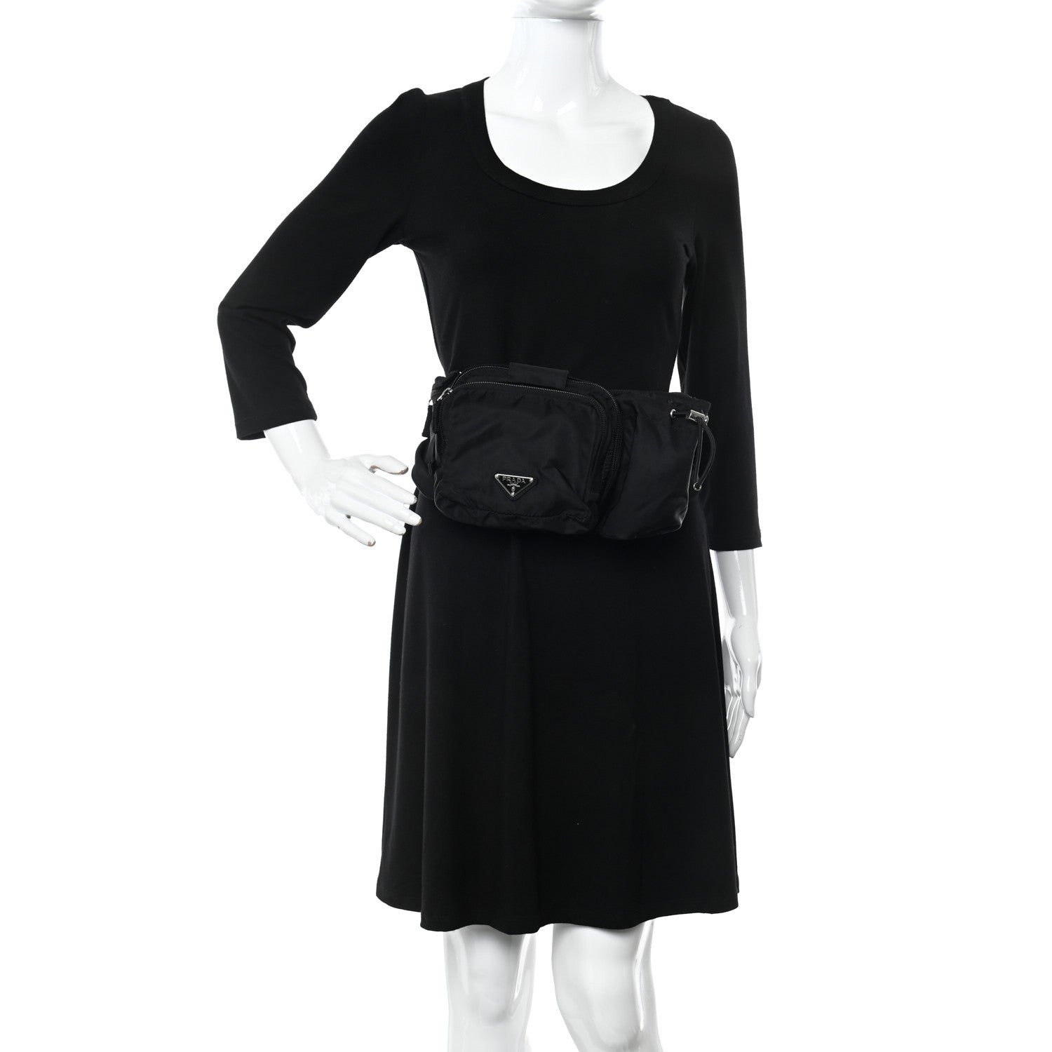 Prada Nylon Metal Triple Pocket Belt Bag Black 2 of 11