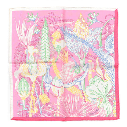 Hermes Silk Fantaisie Botanique Scarf 45 Rose Blanc Vert 1 of 4