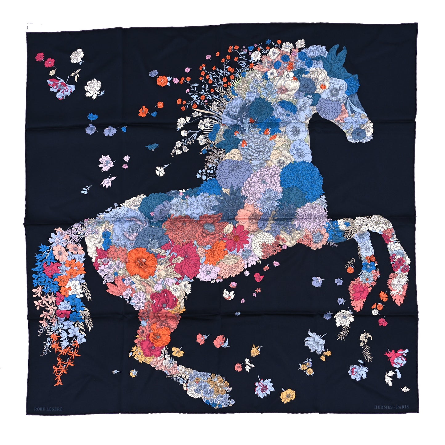 Silk Robe Legere Scarf 90 Marine Parme Rose