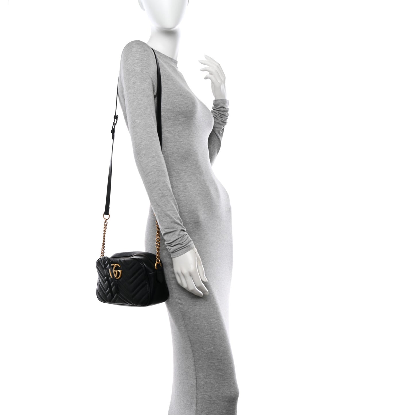 Calfskin Matelasse Small GG Marmont Chain Shoulder Bag Black