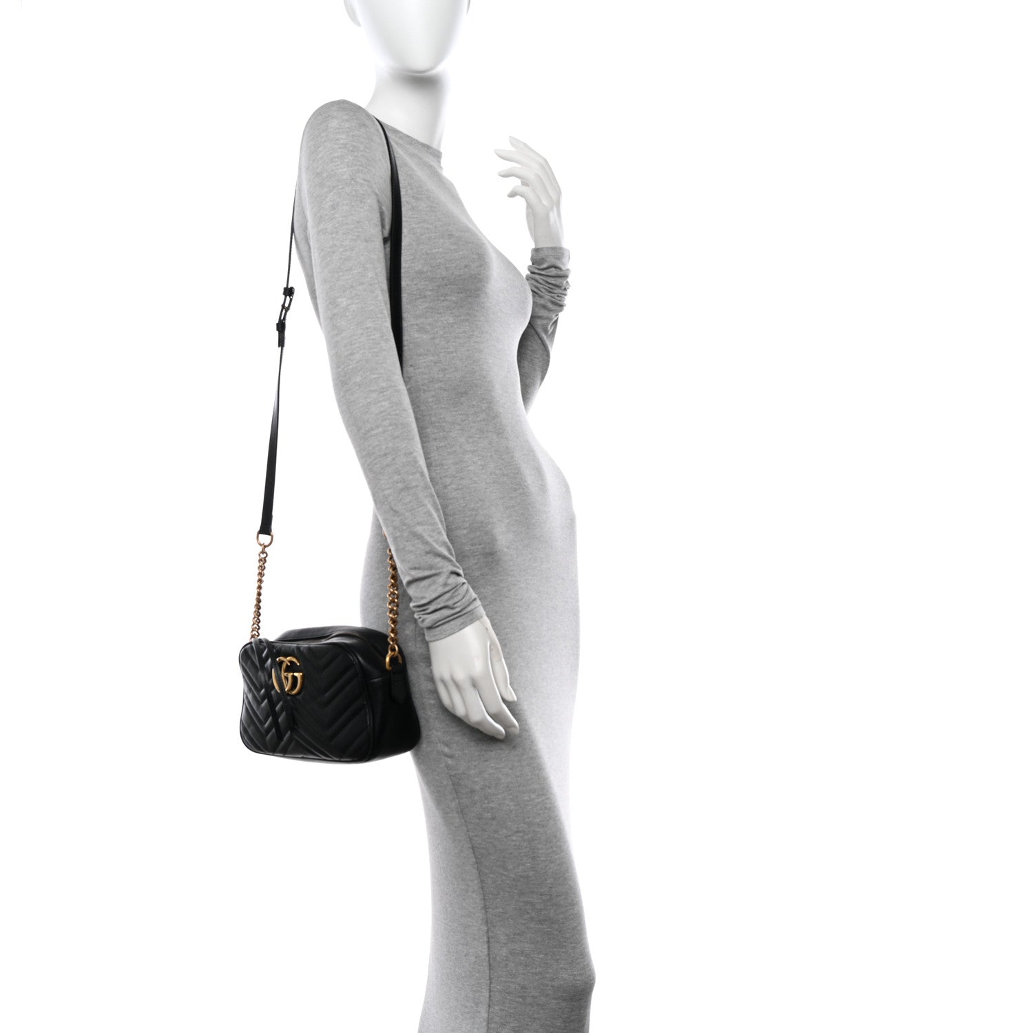Gucci Calfskin Matelasse Small GG Marmont Chain Shoulder Bag Black 2 of 12