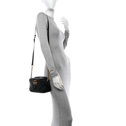 Gucci Calfskin Matelasse Small GG Marmont Chain Shoulder Bag Black 2 of 12
