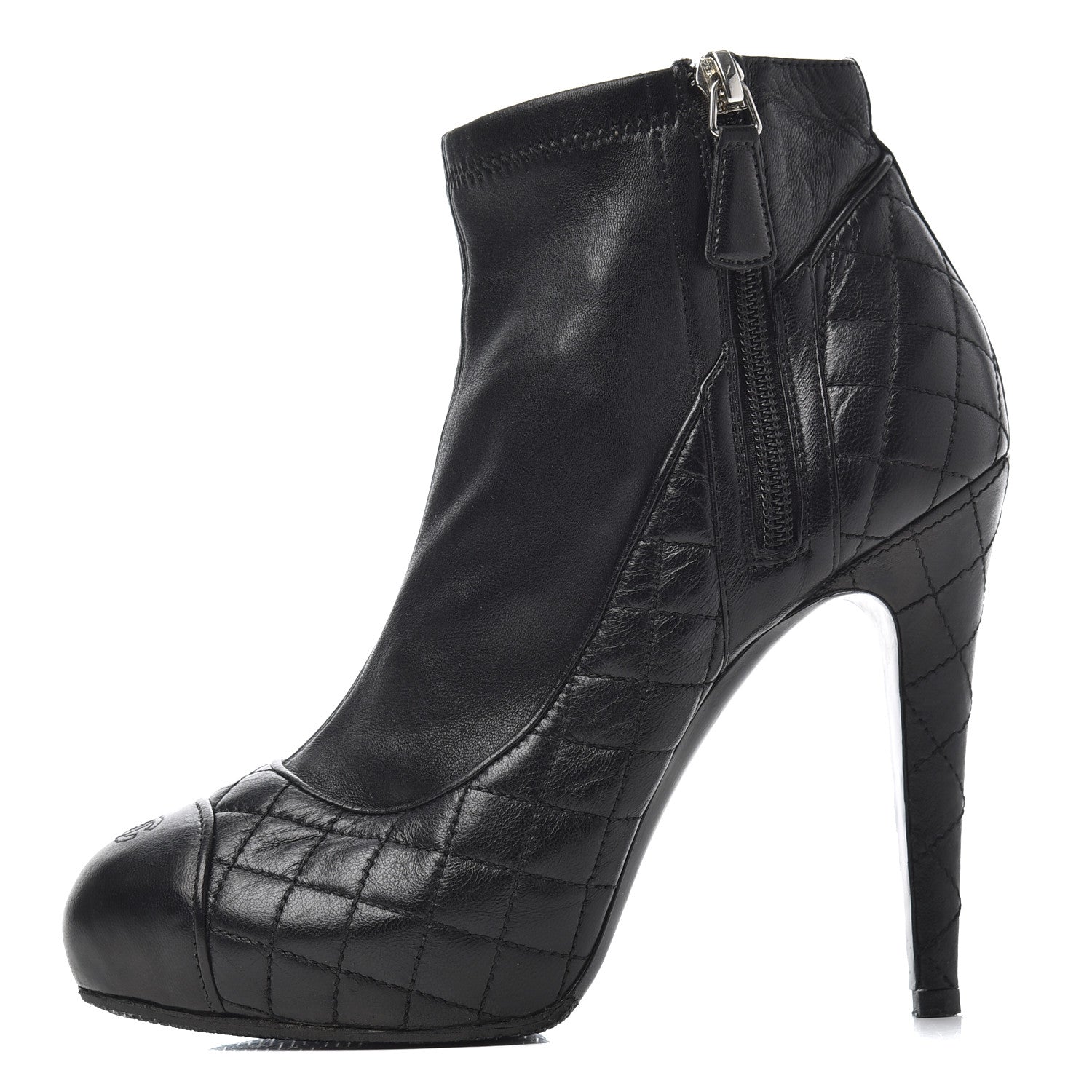 Chanel Lambskin Quilted CC Booties 37 Black 1 of 17