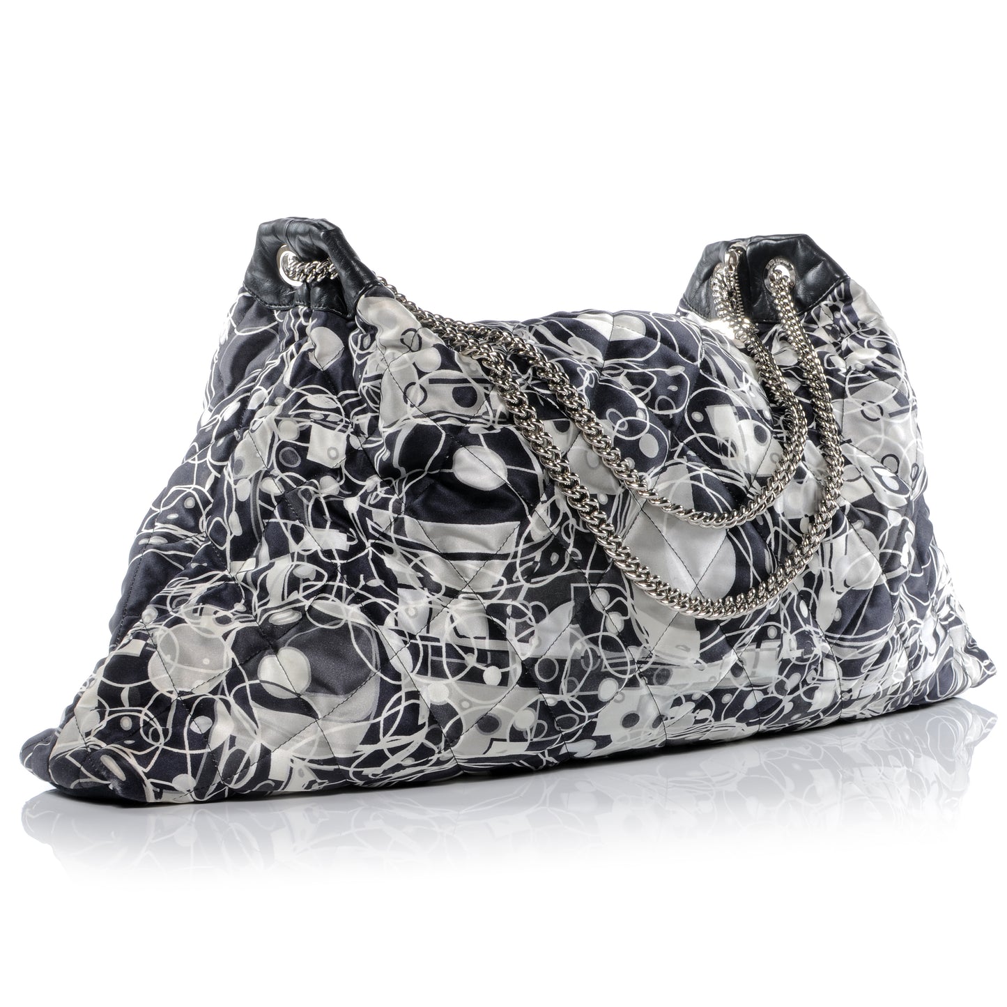 Satin Quilted Large Kaleidoscope Tote Black