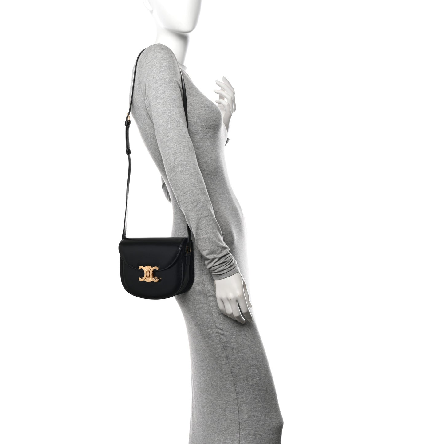 Shiny Calfskin Besace Clea Triomphe Black